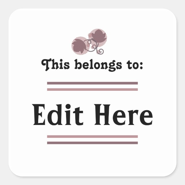 Cuadrada Esto Pertenece Al Pegatina || Texto editable (Anverso)