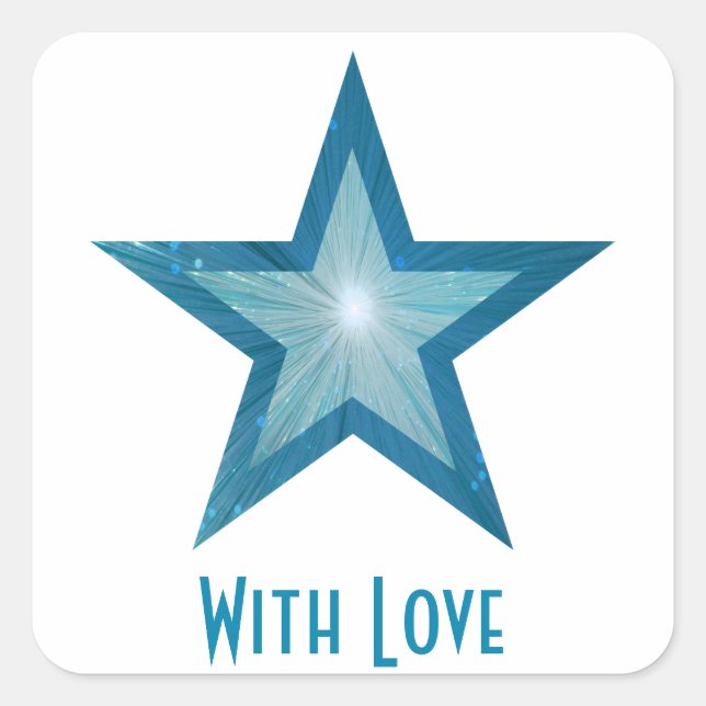 Cuadrada Estrella azul 'Con amor', blanco pegatina cuadrado (Anverso)