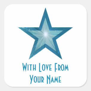 Cuadrada Estrella azul 'Con amor desde', blanco pegatina cu