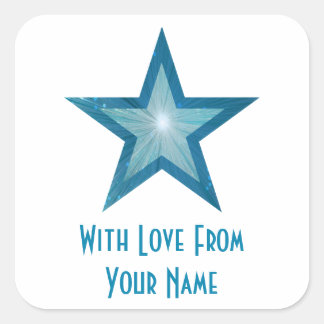 Cuadrada Estrella azul 'Con amor desde', blanco pegatina cu