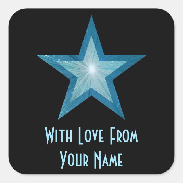 Cuadrada Estrella azul 'Con amor desde' pegatina cuadrado n (Anverso)
