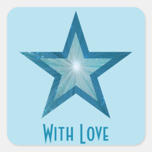 Cuadrada Estrella azul 'Con amor' pegatina cuadrado azul pá