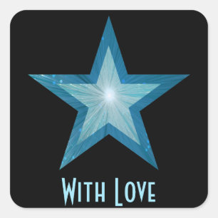Cuadrada Estrella azul 'Con amor' pegatina negro