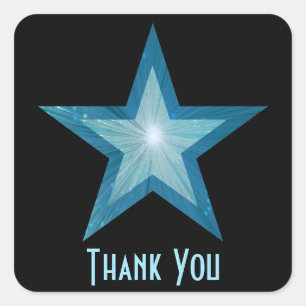 Cuadrada Estrella azul "Gracias" pegatina cuadrado negro
