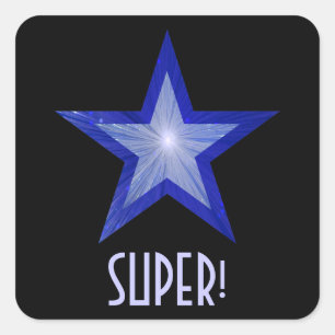 Cuadrada Estrella azul oscura 'SUPER!' pegatina cuadrado ne