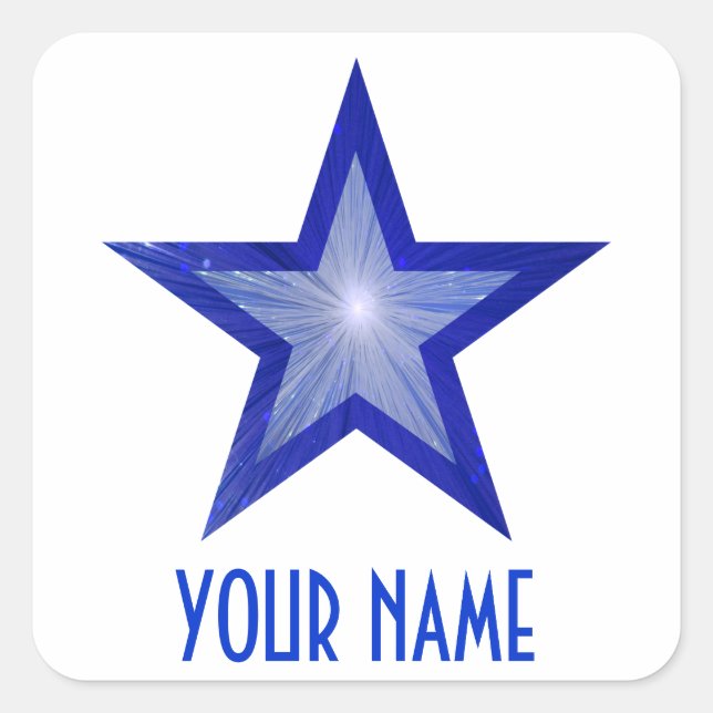 Cuadrada Estrella azul oscura 'Tu nombre' pegatina cuadrado (Anverso)