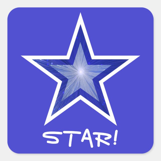 Cuadrada Estrella azul oscuro 'STAR!' pegatina cuadrado azu (Anverso)