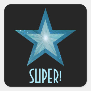 Cuadrada Estrella azul 'SUPER!' pegatina cuadrado negro