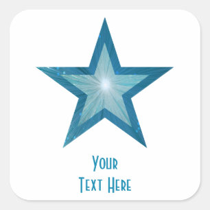 Cuadrada Estrella azul 'Tu texto' pegatina cuadrado blanco