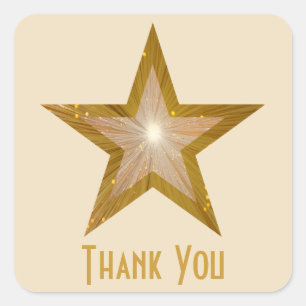 Cuadrada Estrella de "oro" "Gracias" crema pegatina cuadrad