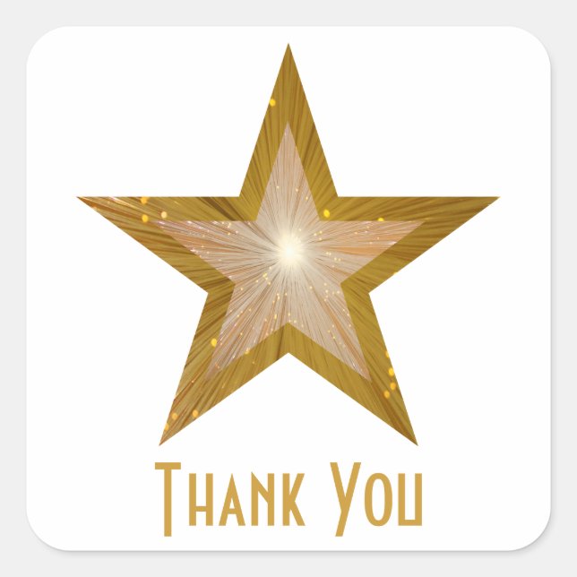 Cuadrada Estrella de "oro" 'Gracias' pegatina cuadrado blan (Anverso)