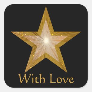 Cuadrada Estrella dorada 'Con amor' pegatina cuadrado negro