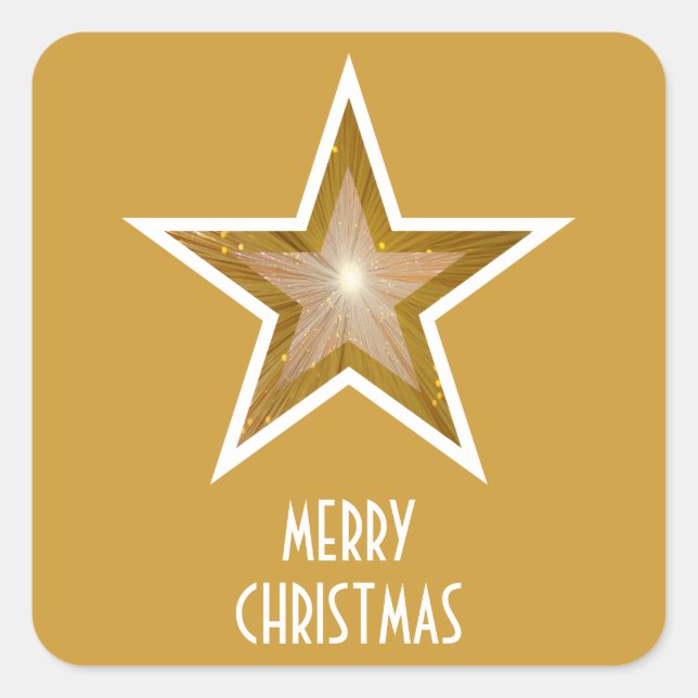 Cuadrada Estrella dorada 'Feliz Navidad' amarillo pegatina  (Anverso)