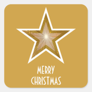 Cuadrada Estrella dorada 'Feliz Navidad' amarillo pegatina 