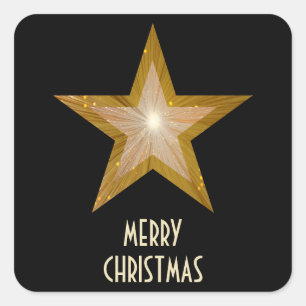 Cuadrada Estrella dorada 'Feliz Navidad' negro pegatina cua