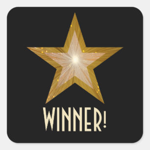 Cuadrada Estrella dorada 'GANADOR' pegatina cuadrado negro