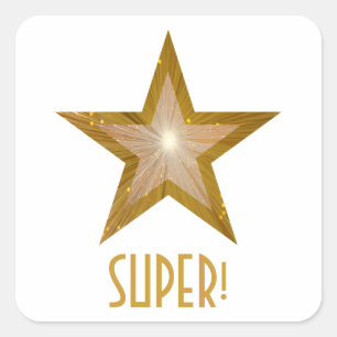 Cuadrada Estrella dorada 'SUPER!' pegatina cuadrado blanco