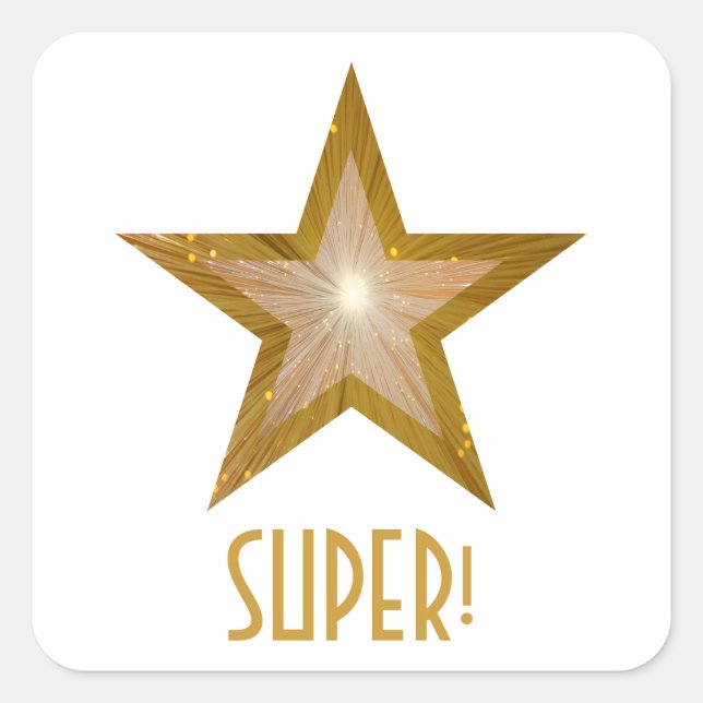 Cuadrada Estrella dorada 'SUPER!' pegatina cuadrado blanco (Anverso)