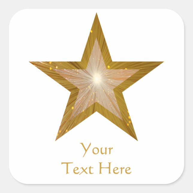 Cuadrada Estrella dorada 'Tu texto' pegatina cuadrado blanc (Anverso)