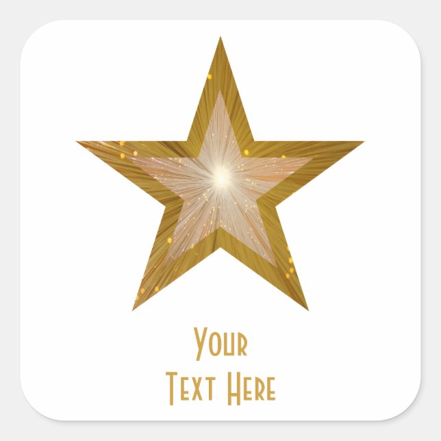 Cuadrada Estrella "Gold" "Your Text" pegatina cuadrado blan (Anverso)