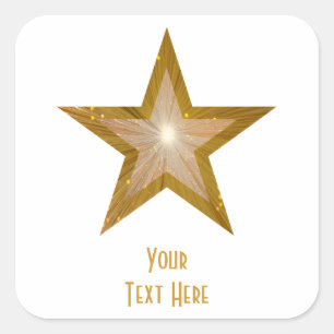 Cuadrada Estrella "Gold" "Your Text" pegatina cuadrado blan
