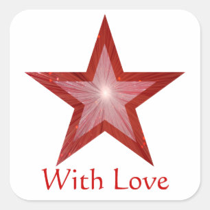 Cuadrada Estrella roja 'Con amor', blanco pegatina cuadrado