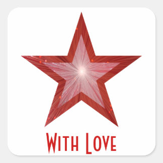 Cuadrada Estrella roja 'Con amor', blanco pegatina cuadrado