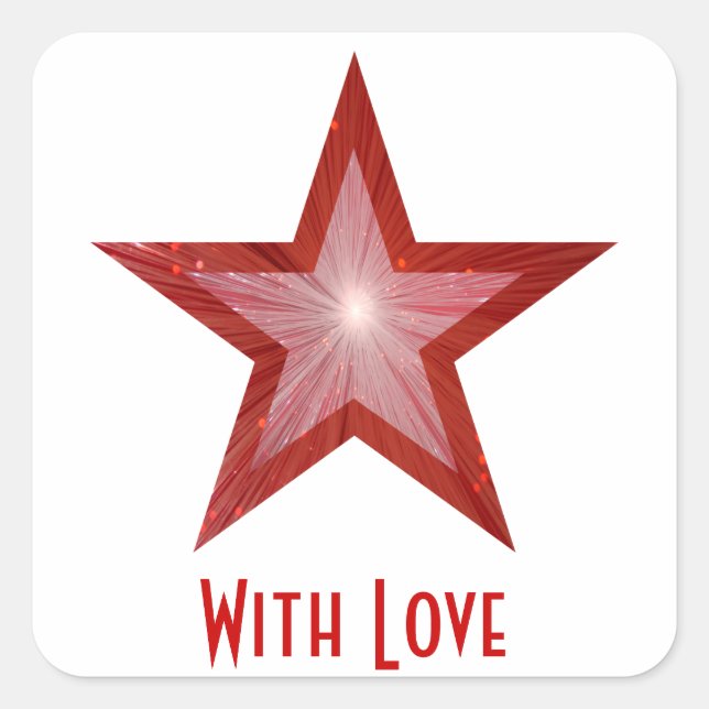 Cuadrada Estrella roja 'Con amor', blanco pegatina cuadrado (Anverso)