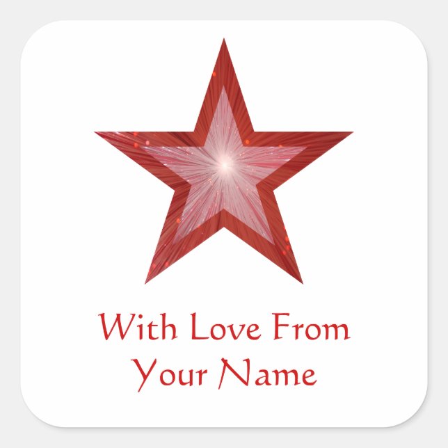 Cuadrada Estrella roja 'Con amor de', blanco pegatina cuadr (Anverso)