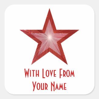Cuadrada Estrella roja 'Con amor de', blanco pegatina cuadr