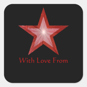 Cuadrada Estrella roja 'Con amor de'' pegatina cuadrado neg