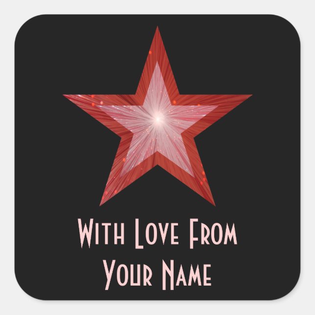 Cuadrada Estrella roja 'Con amor de'' pegatina cuadrado neg (Anverso)