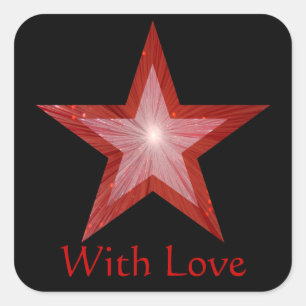 Cuadrada Estrella roja 'Con amor' pegatina cuadrado negro