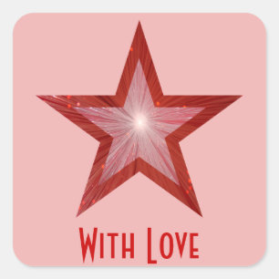 Cuadrada Estrella roja 'Con amor' pegatina cuadrado rosa