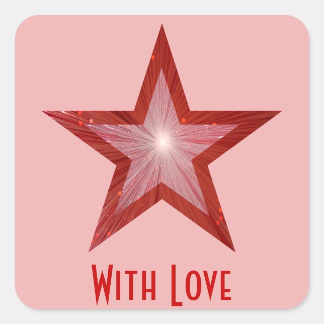Cuadrada Estrella roja 'Con amor' pegatina cuadrado rosa (Anverso)