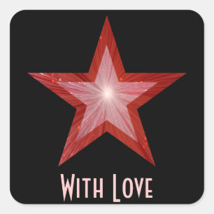 Cuadrada Estrella roja 'Con amor' pegatina negro
