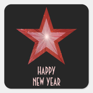 Cuadrada Estrella roja 'Feliz Año Nuevo' negro pegatina