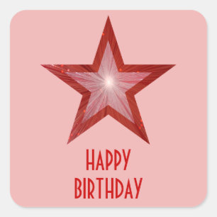 Cuadrada Estrella roja 'Feliz Cumpleaños' pegatina cuadrado