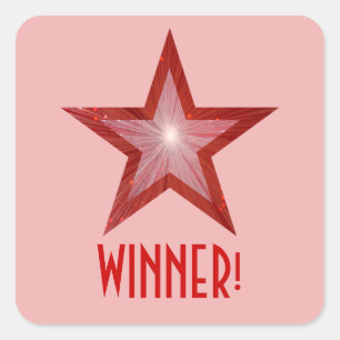 Cuadrada Estrella roja '¡GANADOR!' pegatina cuadrado rosa p