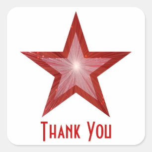 Cuadrada Estrella roja 'Gracias' blanco pegatina cuadrado