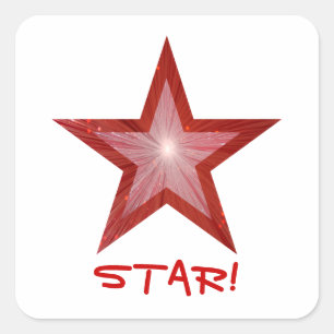Cuadrada Estrella roja 'STAR!' pegatina cuadrado blanco