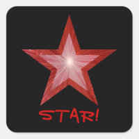 Estrella roja 'STAR!' pegatina cuadrado negro