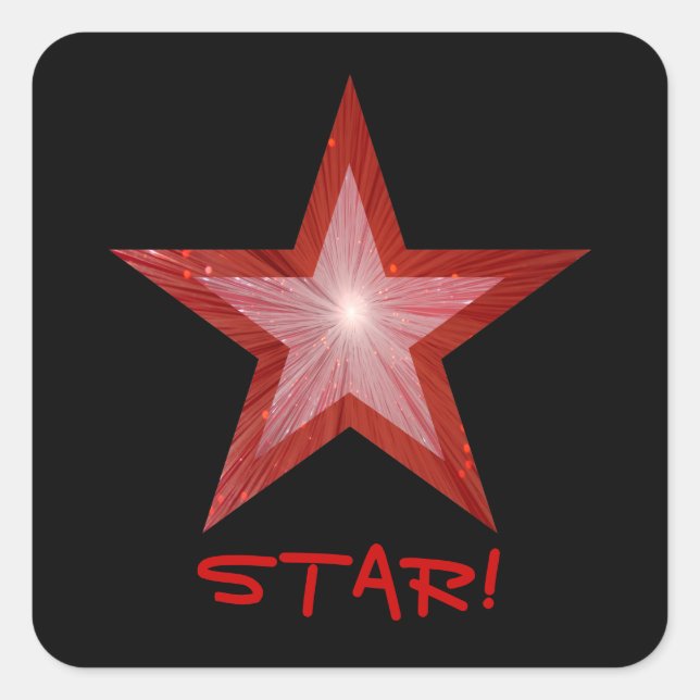Cuadrada Estrella roja 'STAR!' pegatina cuadrado negro (Anverso)