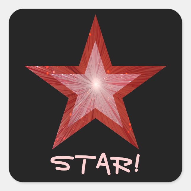 Cuadrada Estrella roja 'STAR!' pegatina cuadrado negro (Anverso)