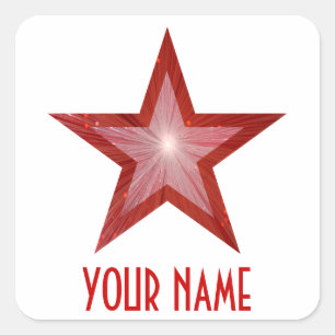 Cuadrada Estrella roja 'Tu nombre', pegatina cuadrado blanc