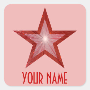 Cuadrada Estrella roja 'Tu nombre' pegatina cuadrado rosa p