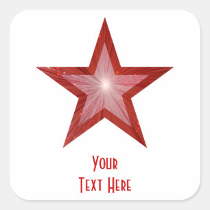 Cuadrada Estrella roja 'Tu texto' pegatina cuadrado blanco