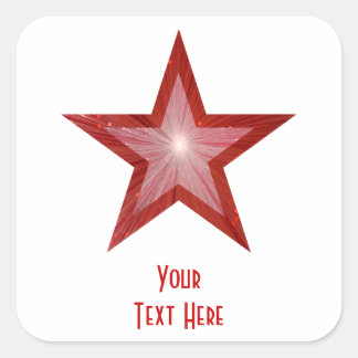 Cuadrada Estrella roja 'Tu texto' pegatina cuadrado blanco