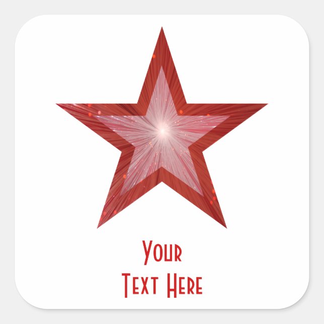 Cuadrada Estrella roja 'Tu texto' pegatina cuadrado blanco (Anverso)