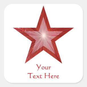 Cuadrada Estrella roja 'Tu texto' pegatina cuadrado blanco